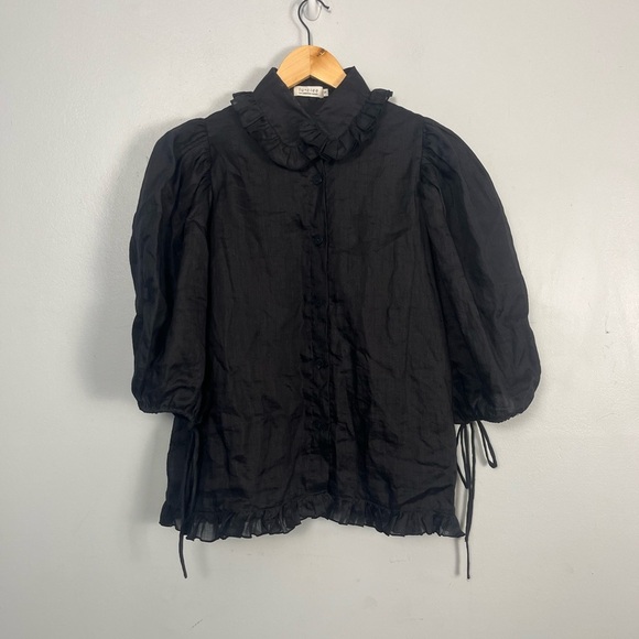 Lu•ciee Valerie Ramie Shirt black eco-friendly button collar blouse size small - Picture 5 of 11